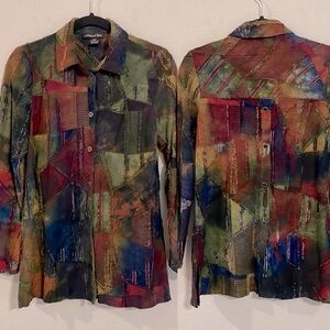 Michael Tyler Women’s Button Front Short Small Colorful Patchwork Lagenlook